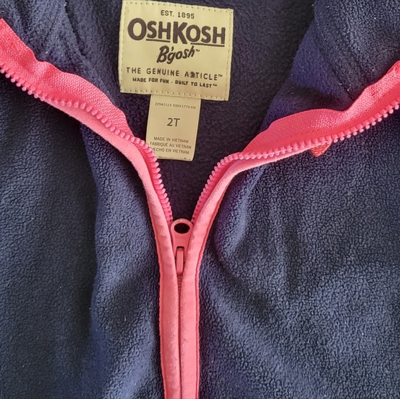 OshKosh B'Gosh 2T Fleece Zippered Navy Blue Jacket - Picture 5 of 5